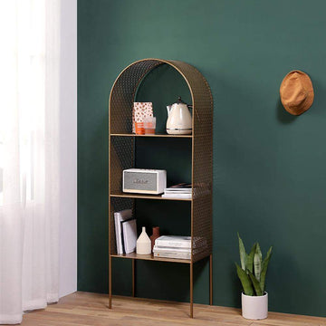 Antique Brass Bookshelf 3 Shelf Modern Standing Bookcase-Bookcases & Bookshelves,Furniture,Office Furniture